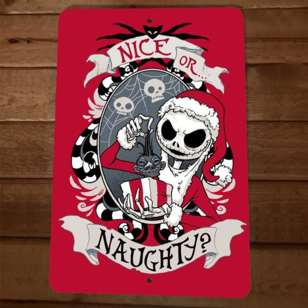 Nice or Naughty Jack Skelington Xmas Christmas 8x12 Metal Wall Sign Poster